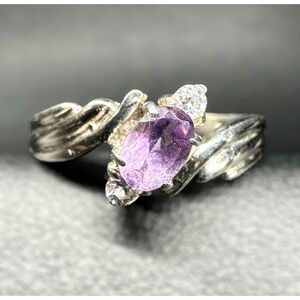 Sterling Silver 925 Bypass Ring Oval Purple Gemstone Size 8.75 Swirl Band